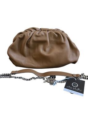 Anna Morellini Luna leather pouch bag with detached chain strap Italy Tan